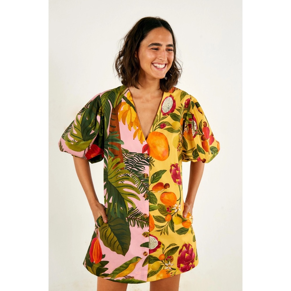 Farm Rio Mixed Prints Puff Sleeves Chemise